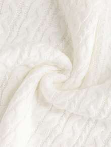 SHEIN Franclia 女士休闲时尚年轻简约百搭通勤圆领扭绳灯笼袖套头衫，秋冬 - 白色 - 查看 6