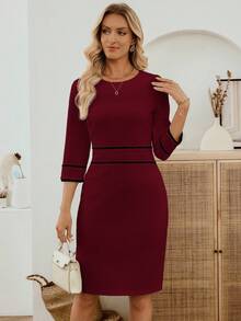 EMERY ROSE Rochie elegantă de petrecere de lungime medie pentru femei, cu imprimeu petice - roșu - Vizualizare 6