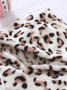 2pcs Baby Girls Leopard Patchwork Fleece Sweatshirt Set, Pink Contrast Color Hoodie And Pants, Fashionable Casual Outfit - Multicolor - View 3