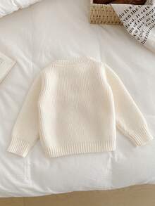 SHEIN Vintaside Kids Toddler Girls' Embroidered Apricot Pullover Sweater, Suitable For Spring/Autumn, Can Be Worn As Layering Piece In Cold Winters. Delicate Bow Embroidery Adds Adorable And Playful Charm. Suitable For Family Gatherings, Halloween, New Year, Thanksgiving, Christmas, Easter, National Day, Parties, New Year's Eve Bow Baby Clothes Baby Knitwear Baby Girl Sweater Newborn Sweater Baby Girl Jumper Baby Clothes Girl Fall Sweater Fall Baby Winter Dress Knit Baby Girl Clothes Baby Clothes Girl Fall Sweater Baby Knitwear Baby Girl Clothes Baby Sweater Baby Girl Winter Sweaters Baby Girl Jumper Baby Solid Color Knitted Sweater Baby Clothes Girl Sweater - Apricot - View 2