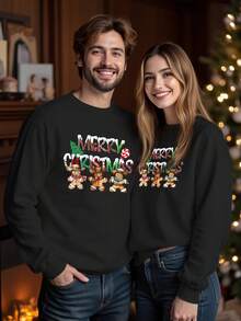 Manfinity Homme Men's Christmas Gingerbread Man Crew Neck Sweatshirt Men Christmas Graphic Sweatshirt Men Slogan Graphic Drop Shoulder Tee Men Sweatshirt , Fall Winter - Black - View 1