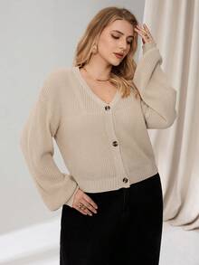 Auralis Suéter de punto cómodo y versátil con acento de moda de unicolor para mujer de talla grande, para otoño/invierno, suéter de invierno para mujeres - Caqui - Ver 6