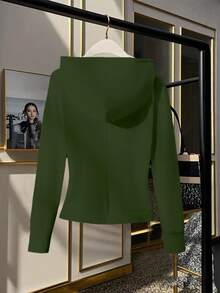 GlowEve Áo nỉ nữ màu trơn kiểu dáng thường ngày - Màu xanh Ô liu - Xem 2