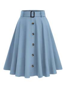 EMERY ROSE Women's Casual Daily Wear Skirt With Button Decor