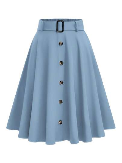 EMERY ROSE Women's Casual Daily Wear Skirt With Button Decor