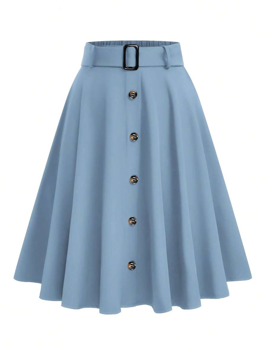 EMERY ROSE Women's Casual Daily Wear Skirt With Button Decor