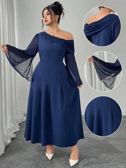 Modelyn Robe droite simple avec manches asymétriques pour femmes grande taille