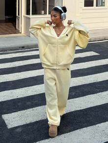 Muchica Women's Casual Loose Zip-Up Long Sleeve Top And Pants 2 Pieces Set,Fall,Fall Clothes For Women - Yellow - View 5