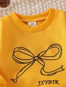 Elladie kids 2pcs Baby Girls Casual Bow Print Long Sleeve Sweatshirt And Leggings Set, Cute And Fashionable For Autumn Baby Set Autumn Winter Season Baby Girl Full Sleeve With Pant Baby Casual Sets Bee Baby Girl Outfit Baby Girl Winter Clothes Set - Yellow - View 5