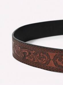 Aralina 1pc Retro Floral Pattern PU Leather Belt, Minimalist & Practical Multi-Function Summer, School Fall, Autumn, Halloween - Auburn - View 5