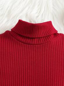 SHEIN 2pcs/Set Young Girls Elegant Autumn 7th Birthday Outfit,Red Collar Long Sleeve T-Shirt + Black PU Leather Skirt,Kids Sisters Matching Clothes Set - Burgundy - View 3