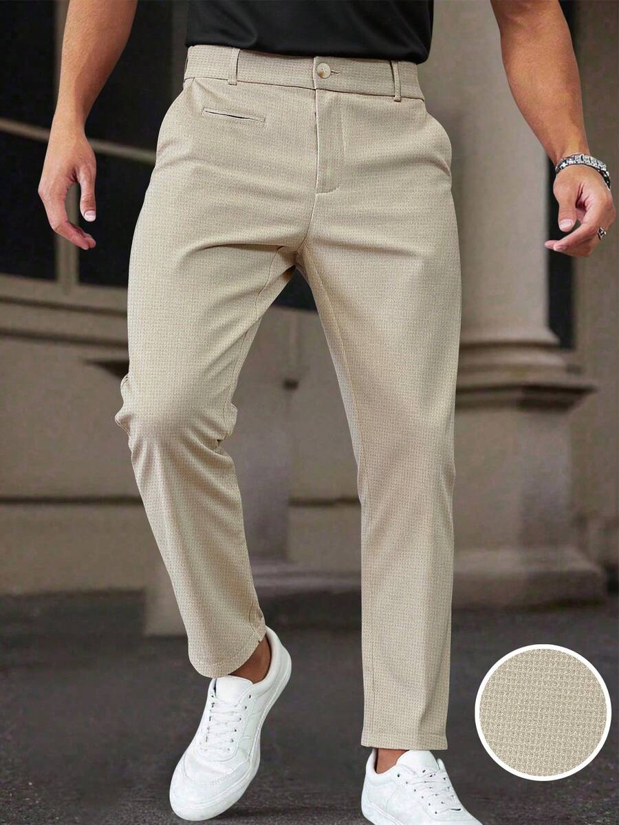 Manfinity Mode 男士商务休闲纯色锥形正装裤，经典米色，时尚百搭，彰显稳重端庄的商务气质。适合日常通勤、商务、聚会和宴会。这款裤子是男士衣橱中不可或缺的百搭单品，也是送给男朋友或老公的绝佳礼物。 - 米色 - 查看 1