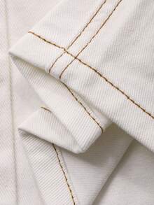 DAZY 女式宽松全白牛仔背带裤，秋季 - 白色 - 查看 7