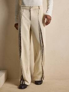 AKNOTIC Men's Casual Corduroy Patchwork Color Block Long Pants, Autumn/Winter