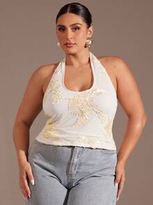 SHEIN BAE 大码女士夏季露背碎花上衣/夏季上衣/音乐节/海滩度假上衣、黑色上衣、美国独立日服装、美国独立日服装、女士夏季服装、女士毕业典礼、大码女装、女士度假服装、女士海滩服装、女士图案T恤、Y2k、露肩上衣、女士西部服饰、女士性感夜店服装、女士办公室服装 - 黃色 - 查看 7