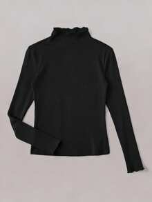 SHEIN EZwear Plus Size Solid Color Crew Neck Long Sleeve Casual T-Shirt/Fall/Winter - Black - View 3
