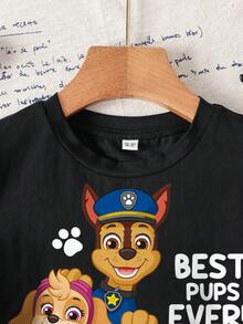 SHEIN | PAW Patrol Young Boy Letter & Cartoon Graphic Round Neck Short Sleeve T-Shirt - White - View 5