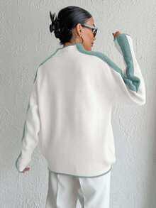 EURMUSE Casual Color Block Stand Collar Sweater, Autumn/Winter - Mint Green - View 2