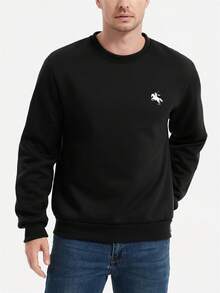 Manfinity Homme 男士休闲骑士印花羊毛卫衣，秋冬 - 黑色 - 查看 4