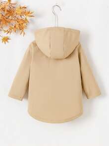 年轻女孩卡其色学院风保暖内衬连帽刺绣夹克，时尚休闲外套，适合学校、返校季 - 卡其色 - 查看 2