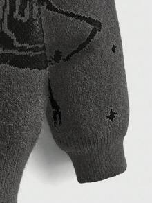 ROMWE Goth Suéter holgado de cuello redondo de manga larga informal para mujer