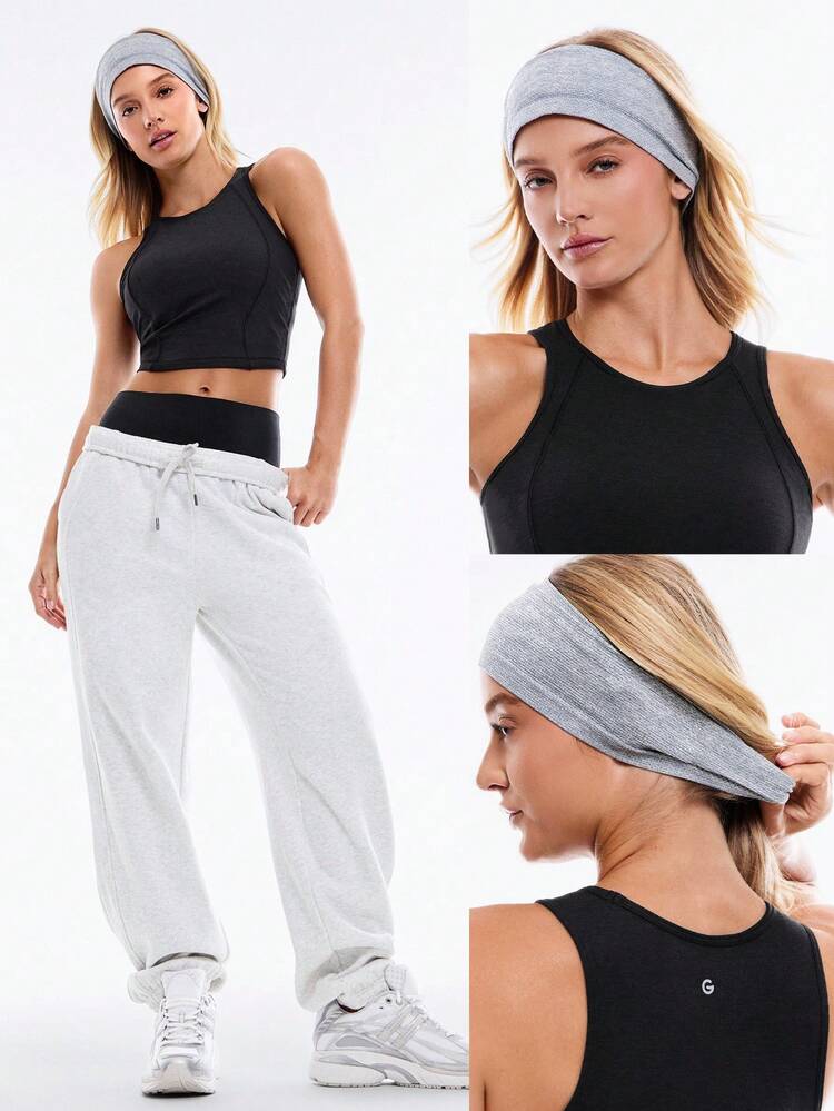 Fierce Focus Stretchy Seamless Sweat-Wicking Reflective Logo Wide Headband Running Hiking Gym Workout Daily Active Wear