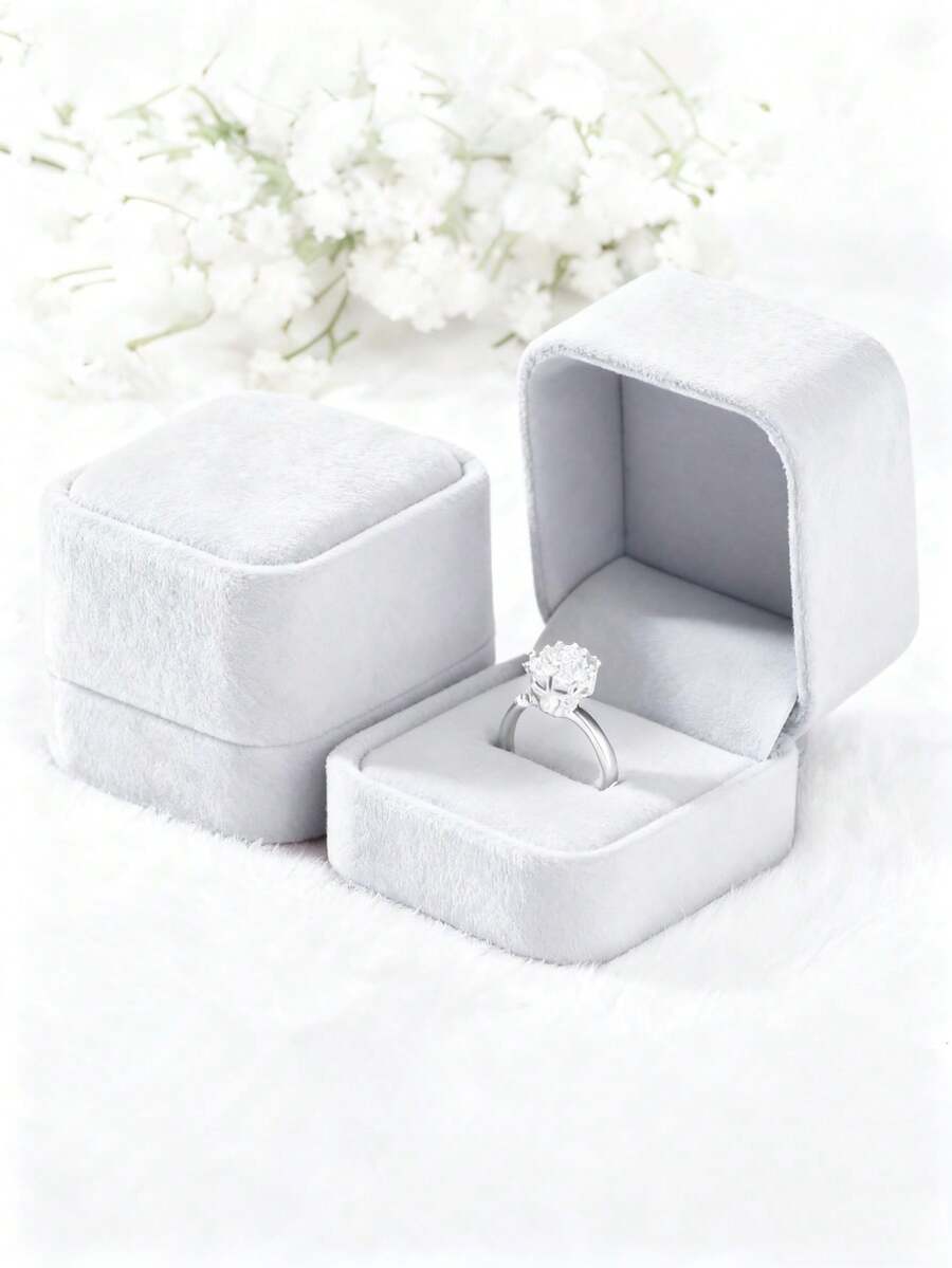 1 علبة خاتم مخملية رمادية للخطبة والزفاف وعيد الحب - عرض مجوهرات أنيق لخواتم وأقراط وقلائد - حامل خاتم فاخر ، إكسسوارات العروس ، علبة هدية للسيدات - رمادي - مشاهدة 1