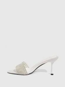 CUCCOO SZL Sandalias de vestir con estilo francés, puntera afilada, tacón alto de 8 cm, de satén blanco con adornos de rhinestones - Blanco - Ver 5