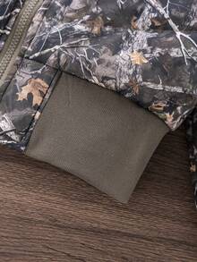 Young Girls Winter Hooded Faux Fur Collar Cinched Waist Padded Coat, Designer High Waist Ribbed Thick Sports Camouflage Digital Print Long Sleeve Fashionable Padded Coat - Army Green - View 4