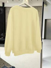 SHEIN EZwear 女款休閒寬鬆V領小碎花圖案衛衣，淺黃色，適合秋冬穿著 - 鵝黃色 - 查看 3