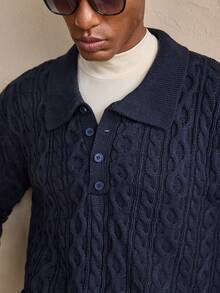 AKNOTIC 男士休闲麻花图案长袖Polo衫，秋冬季，圣诞节