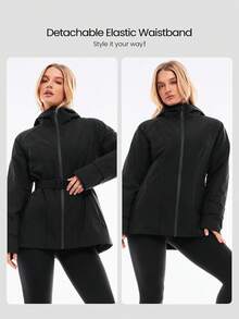 GLOWMODE Water-Resistant Windbreaker-Style Fiitted Hip Length Removable Elastic Waistband Adjustable Hood Jacket Outdoor Hiking - Black - View 4