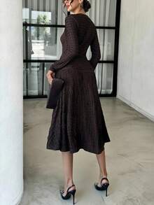 Lavishia Mocha Brown Textured Knit Bodycon Midi Dress, Fashionable & - Brown - View 2
