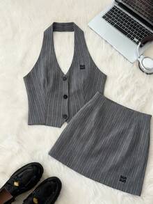 Muvela Falda pantalón a rayas para mujer, adecuada para el Día del Maestro, temporada de regreso a clases, estilo académico retro, oficina, viajes, salidas diarias, té de la tarde, otoño, citas, fiestas de cumpleaños, estética de dinero antiguo, aeropuerto - Multicolor - Ver 3