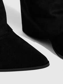 CUCCOO SZL Women's Pointed Toe Chunky Heel Suede Western Boots With Fringe, Slim Fit Tall Boots For Christmas - Black - View 8