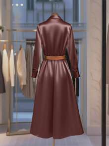 Franclia Đầm dài cổ bồng bó sát eo mới cho nữ, Xuân/Thu - Bold Plum - Xem 3