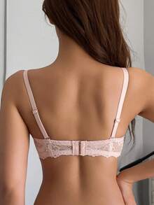DAZY Lace Patchwork Semi-Sheer Bow Decor Women's Bra Lingerie For Women - Pink - View 2