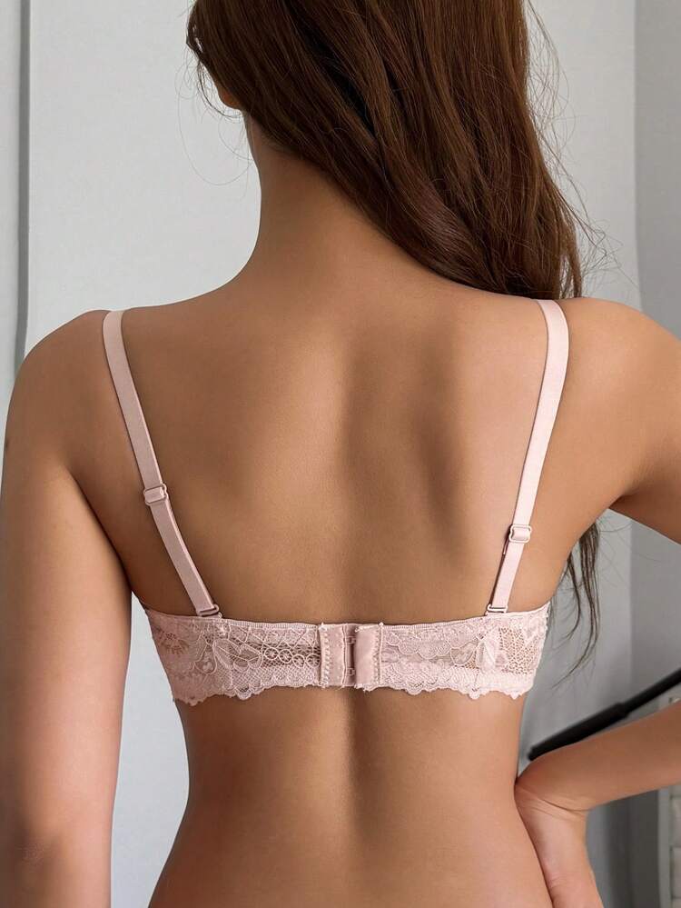 Lace Patchwork Semi-Sheer Bow Decor Women's Bra Lingerie For Women