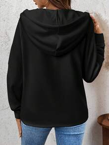 SHEIN LUNE 女士针织卫衣卫衣 黑色 百搭 小马刺绣图案 适合秋冬 适合外出 - 彩色 - 查看 2