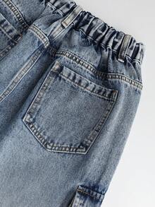 GlowEve Women's Casual Washed Wide Leg Cargo Jeans - Blue - View 6