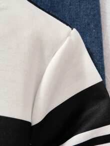 1 件小男孩针织运动衫，带数码印花条纹，休闲长袖套头衫，适合秋冬分层和组合 - 彩色 - 查看 3