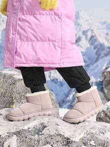 SHEIN 儿童舒适时尚休闲纯色保暖雪地靴轻便户外靴冬季 - 淡紫色 - 查看 2