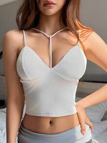 DAZY 女士吊带背心，内置衬垫胸罩，细肩带设计 - 白色 - 查看 9