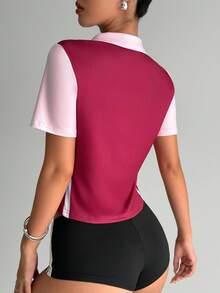 Gameset SHEIN Sport Casual Versatile Contrast Color Letter Yoga Sports Polo Shirt - Multicolor - View 2