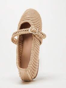 Solezae Giày búp bê Mary Jane Ballet Flat móc Raffia dành cho nữ - Màu be - Xem 9