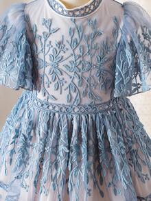 SHEIN Young Girl Elegant Party Embroidered Mesh Dress - Grey - View 4