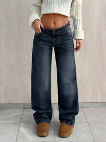 EURMUSE LOW WAIST BAGGY LOOSE STRAIGHT LEG JEAN - Dark Wash - View 4