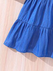 SHEIN Tween Girls' Sleeveless Denim Dress With Button Front, Lightweight For Spring/Summer - Blue - View 3