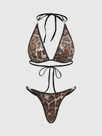 Grunge Punk Outfit da donna punk chic per feste in spiaggia, stile di strada festival, completo di lingerie sexy con paillettes a stampa leopardata, stile Y2K millennium