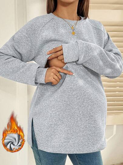 SHEIN Maternity Casual Solid Color Side Slit Nursing Top, Autumn/Winter Pregnant Clothes Pregnancy Shirts Pregnancy Maternity Shirts Thermal Maternity Clothes Maternity Outfits